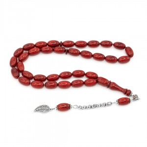 مسبحة الكهرمان الجديد الأحمر بقصة بيضاوية مع كركوشة بورقة شجر  مسبحة الكهرمان الجديد الأحمر بقصة بيضاوية مع كركوشة بورقة شجر