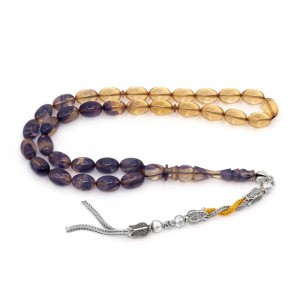 Blue - Yellow Amber Prayer Beads - Barley Shaped Blue - Yellow Amber Prayer Beads - Barley Shaped