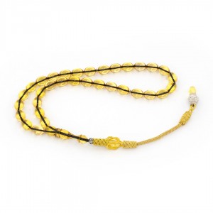 Copper Yellow Amber Prayer Beads - Beyzi Shaped Copper Yellow Amber Prayer Beads - Beyzi Shaped
