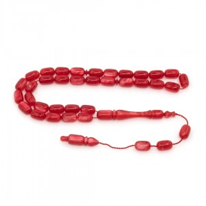 Moire Red Amber Prayer Beads - Capsule Shaped Moire Red Amber Prayer Beads - Capsule Shaped