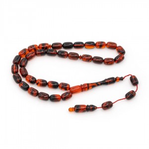 Moire Red Amber Prayer Beads - Capsule Shaped Moire Red Amber Prayer Beads - Capsule Shaped