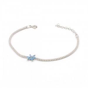 سوار تنس نجمي من الفضة الإسترلينية للنساء مع أحجار الزركون الأزرق والأبيض سوار تنس نجمي من الفضة الإسترلينية للنساء مع أحجار الزركون الأزرق والأبيض