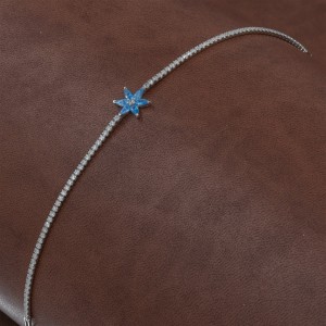 سوار تنس نجمي من الفضة الإسترلينية للنساء مع أحجار الزركون الأزرق والأبيض سوار تنس نجمي من الفضة الإسترلينية للنساء مع أحجار الزركون الأزرق والأبيض