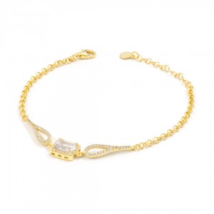 سوار فضة استرلينية مطلي بالذهب الأصفر وزين بحجر زيركون كبير سوار فضة استرلينية مطلي بالذهب الأصفر وزين بحجر زيركون كبير