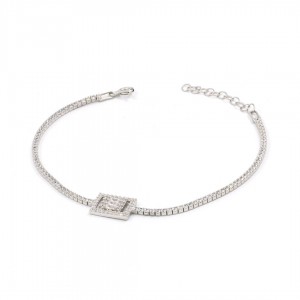 سوار تنس من الفضة الإسترليني للنساء بلون فضي بتصميم هندسي جميل سوار تنس من الفضة الإسترليني للنساء بلون فضي بتصميم هندسي جميل