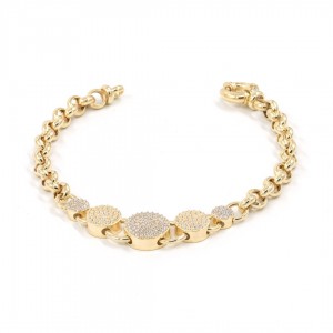 Women's Silver Bracelet Gold Plated with Round Charms and Zircon Stones Women's Silver Bracelet Gold Plated with Round Charms and Zircon Stones