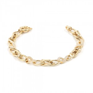 925 Sterling Silver Women's Bracelet with Shiny Gold Tone and Curved Geometric Links 925 Sterling Silver Women's Bracelet with Shiny Gold Tone and Curved Geometric Links