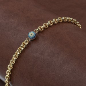 Turkish Sterling Silver Bracelet with Interlocking Circles and Blue Evil Eye Ball Turkish Sterling Silver Bracelet with Interlocking Circles and Blue Evil Eye Ball