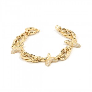 Sterling Silver Turkish Bracelet with Interlocking Rings and Wing Charms Embroidered with Clear Zircon Sterling Silver Turkish Bracelet with Interlocking Rings and Wing Charms Embroidered with Clear Zircon
