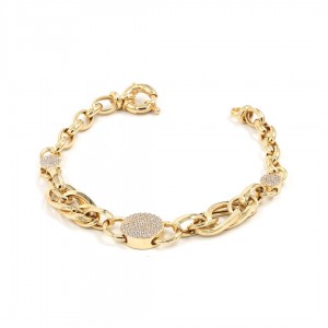 925 Turkish Silver Bracelet in Gold Color with Interlocking Rings Design and Crystal Zircon Charms 925 Turkish Silver Bracelet in Gold Color with Interlocking Rings Design and Crystal Zircon Charms