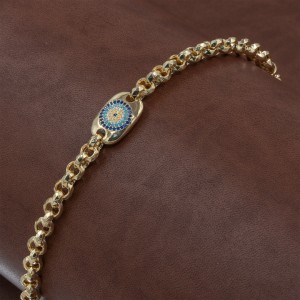 925 Sterling Silver Turkish Bracelet in Gold Color with Interlocking Rings Design and Evil Eye Charm 925 Sterling Silver Turkish Bracelet in Gold Color with Interlocking Rings Design and Evil Eye Charm