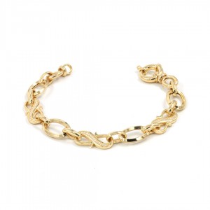 Turkish Bracelet Made of 925 Silver in Gold Color with Interlocking Rings Design and Letter S Decorated with Transparent Zircon Turkish Bracelet Made of 925 Silver in Gold Color with Interlocking Rings Design and Letter S Decorated with Transparent Zircon