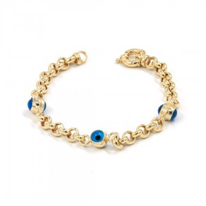 Turkish Bracelet Made of 925 Silver with Interlocking Rings Design and Three Evil Eye Beads Turkish Bracelet Made of 925 Silver with Interlocking Rings Design and Three Evil Eye Beads