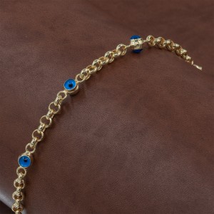 Turkish Bracelet Made of 925 Silver with Interlocking Rings Design and Three Evil Eye Beads Turkish Bracelet Made of 925 Silver with Interlocking Rings Design and Three Evil Eye Beads