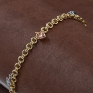 Sterling Silver Bracelet in Gold Tone with Heart, Star Charms and Blue Evil Eye Bead Sterling Silver Bracelet in Gold Tone with Heart, Star Charms and Blue Evil Eye Bead