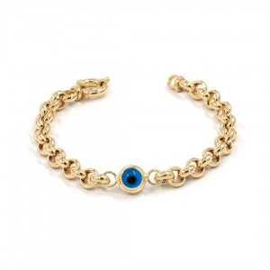 Silver Bracelet in Gold Color with Interlocking Rings Design Studded with Blue Eye Stone Silver Bracelet in Gold Color with Interlocking Rings Design Studded with Blue Eye Stone