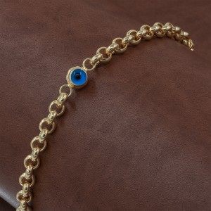 Silver Bracelet in Gold Color with Interlocking Rings Design Studded with Blue Eye Stone Silver Bracelet in Gold Color with Interlocking Rings Design Studded with Blue Eye Stone