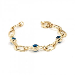 Elegant Women's Silver Bracelet in Gold Color with Interlocking Rings and Evil Eye Stone Elegant Women's Silver Bracelet in Gold Color with Interlocking Rings and Evil Eye Stone