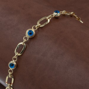 Elegant Women's Silver Bracelet in Gold Color with Interlocking Rings and Evil Eye Stone Elegant Women's Silver Bracelet in Gold Color with Interlocking Rings and Evil Eye Stone