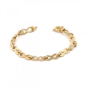 Gold-tone Silver Bracelet with Engraved Infinity Design and Geometric Zircon Stones Gold-tone Silver Bracelet with Engraved Infinity Design and Geometric Zircon Stones