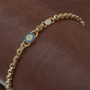 Sterling Silver Chain Bracelet with Gold Color Featuring Evil Eye Bead and Zircon Stone Amulets Sterling Silver Chain Bracelet with Gold Color Featuring Evil Eye Bead and Zircon Stone Amulets