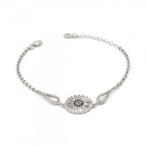 Elegant Silver Bracelet for Women with Sun Pendant Studded with Multi-Colored Zircon Elegant Silver Bracelet for Women with Sun Pendant Studded with Multi-Colored Zircon