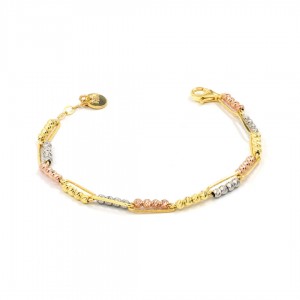 Classic Silver Bracelet in Gold Color With a Fantastic Design Decorated with Groups of Colored Beads Classic Silver Bracelet in Gold Color With a Fantastic Design Decorated with Groups of Colored Beads