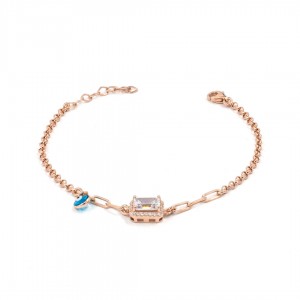 Royal Silver Bracelet in Copper Color with White Zircon Stone and Blue Eye Bead Royal Silver Bracelet in Copper Color with White Zircon Stone and Blue Eye Bead