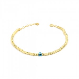Sterling Silver Bracelet with Yellow Gold Beads and Blue Evil Eye Bead Sterling Silver Bracelet with Yellow Gold Beads and Blue Evil Eye Bead
