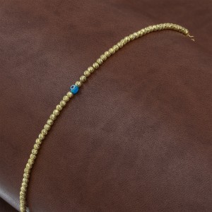 Sterling Silver Bracelet with Yellow Gold Beads and Blue Evil Eye Bead Sterling Silver Bracelet with Yellow Gold Beads and Blue Evil Eye Bead