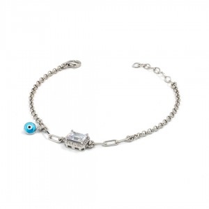 925 Sterling Silver Turkish Design Bracelet with Zircon Stone and Blue Evil Eye Charm 925 Sterling Silver Turkish Design Bracelet with Zircon Stone and Blue Evil Eye Charm