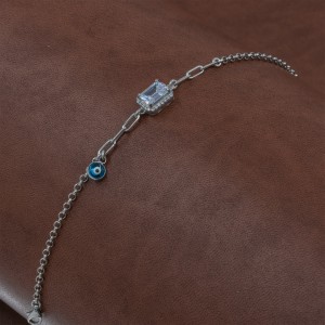 925 Sterling Silver Turkish Design Bracelet with Zircon Stone and Blue Evil Eye Charm 925 Sterling Silver Turkish Design Bracelet with Zircon Stone and Blue Evil Eye Charm