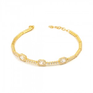 Sterling Silver Tennis Bracelet in Gold with Three Large White Zircon Stones Sterling Silver Tennis Bracelet in Gold with Three Large White Zircon Stones