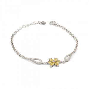 سوار فضي أنيق للنساء مع تميمة زهرية زركونية صفراء سوار فضي أنيق للنساء مع تميمة زهرية زركونية صفراء