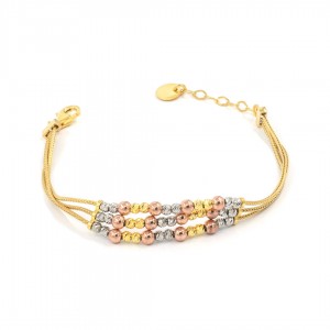 سوار فضي بكريات دائرية بألوان الطيف والذهب سوار فضي بكريات دائرية بألوان الطيف والذهب