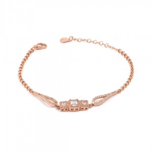 925 Sterling Silver Women's Bracelet with Gold-Tone Circular Chain Design and Clear Zircon Stone 925 Sterling Silver Women's Bracelet with Gold-Tone Circular Chain Design and Clear Zircon Stone