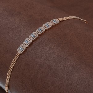 Wide Chain Bracelet Made of Sterling Silver in Gold Color Studded with Beautiful Zircon Stones Wide Chain Bracelet Made of Sterling Silver in Gold Color Studded with Beautiful Zircon Stones