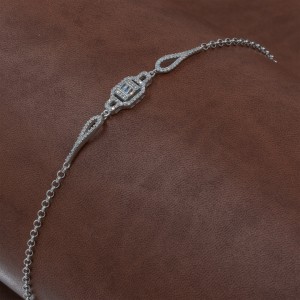 سوار فضي نسائي بتصميم الرغيف الفرنسي مرصع بحجر الزركون الأبيض سوار فضي نسائي بتصميم الرغيف الفرنسي مرصع بحجر الزركون الأبيض