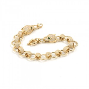 سوار رأس النمر باللون الذهبي من الفضة مرصع بحجارة الزركون بتصميم حلقات متشابكة سوار رأس النمر باللون الذهبي من الفضة مرصع بحجارة الزركون بتصميم حلقات متشابكة