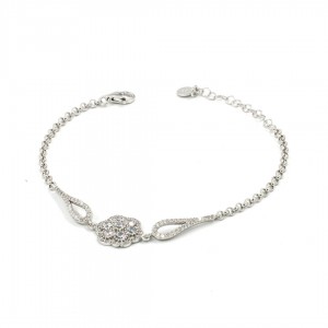 Sterling Silver Bracelet with Rose Design and Zircon Stones Sterling Silver Bracelet with Rose Design and Zircon Stones