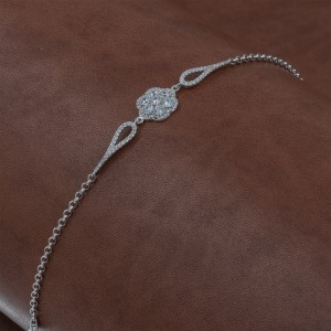 Sterling Silver Bracelet with Rose Design and Zircon Stones Sterling Silver Bracelet with Rose Design and Zircon Stones