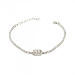 سوار فضة للنساء بتصميم سلسلة مزين بحجارة زركون الأبيض بشكل هندسي سوار فضة للنساء بتصميم سلسلة مزين بحجارة زركون الأبيض بشكل هندسي