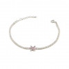 Sterling Silver Chain Bracelet with Transparent Zircon and Pink Love Rose