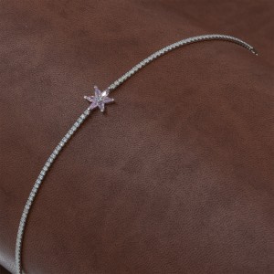 Sterling Silver Chain Bracelet with Transparent Zircon and Pink Love Rose Sterling Silver Chain Bracelet with Transparent Zircon and Pink Love Rose