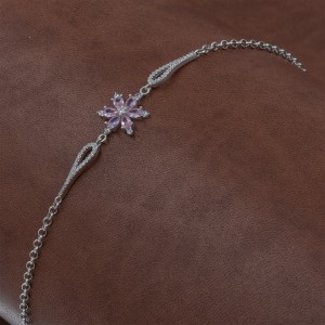 925 Sterling Silver Bracelet with Pink Flower and Clear Zircon Stones 925 Sterling Silver Bracelet with Pink Flower and Clear Zircon Stones
