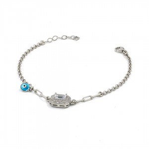 925 Sterling Silver Bracelet Decorated with Zircon and Evil Eye Bead 925 Sterling Silver Bracelet Decorated with Zircon and Evil Eye Bead