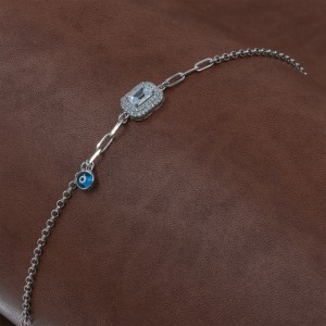 925 Sterling Silver Bracelet Decorated with Zircon and Evil Eye Bead 925 Sterling Silver Bracelet Decorated with Zircon and Evil Eye Bead