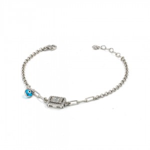 925 Sterling Silver Bracelet Decorated with Zircon Stone and Evil Eye Stone 925 Sterling Silver Bracelet Decorated with Zircon Stone and Evil Eye Stone