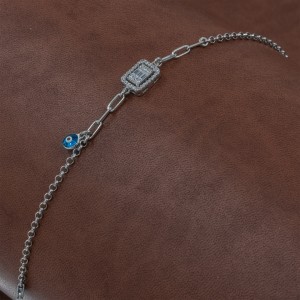 925 Sterling Silver Bracelet Decorated with Zircon Stone and Evil Eye Stone 925 Sterling Silver Bracelet Decorated with Zircon Stone and Evil Eye Stone