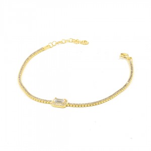 Tennis Bracelet - Gold-Tone Sterling Silver Bracelet with Rectangular Design and Pure Zircon Stones Tennis Bracelet - Gold-Tone Sterling Silver Bracelet with Rectangular Design and Pure Zircon Stones